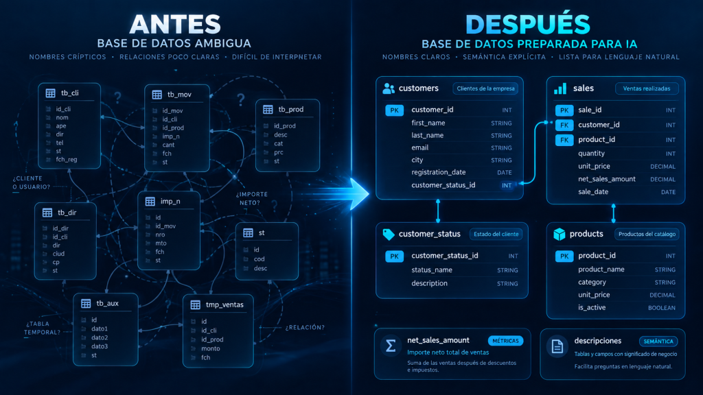 Base de datos ambigua vs. preparada para IA